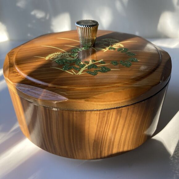 VTG Japanese Laquered Lidded Rice Bowl Trinket Laquerware Jewelry Holder MCM - Picture 11 of 11